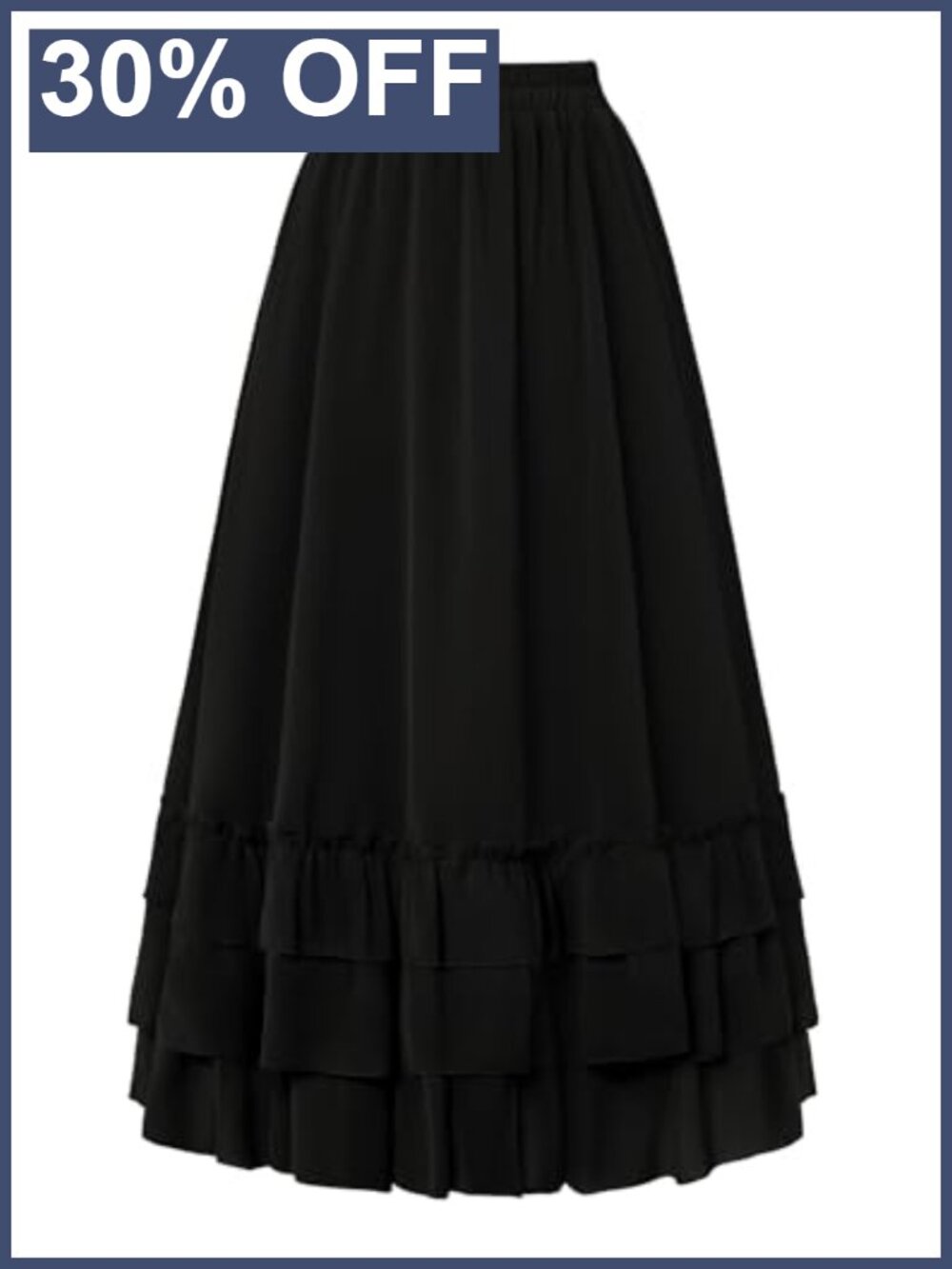 Womens Chiffon Maxi Skirt Tiered Ruffle Hem High Waist A-Line Flowy Long